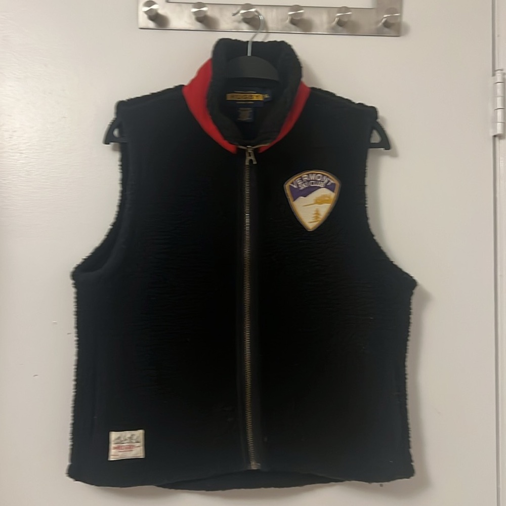 Ralph Lauren vintage Vermont Ski Club Black Vest with Red Trim.